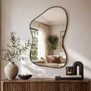 40"x26" Irregular Wall Mirror with Black Frame, Asymmetrical Abstract Decorative Mirror for Bedroom Living Room Entryway Modern Organic Shaped Wall Mirror