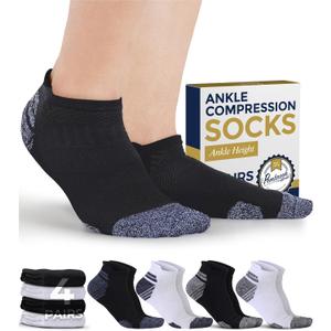 2 x Pembrook Ankle Compression Socks for Women & Men - 4 Pairs | Sports Running Compression Socks | Athletic Ankle Support Socks (XX-Large, 2 Black / 2 White - 4 Pairs)