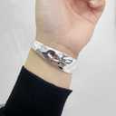 Silver Thin Cuff Bracelet Vintage Hammered Texture Style Statement Open Bangle Chunky Bracelets for Women