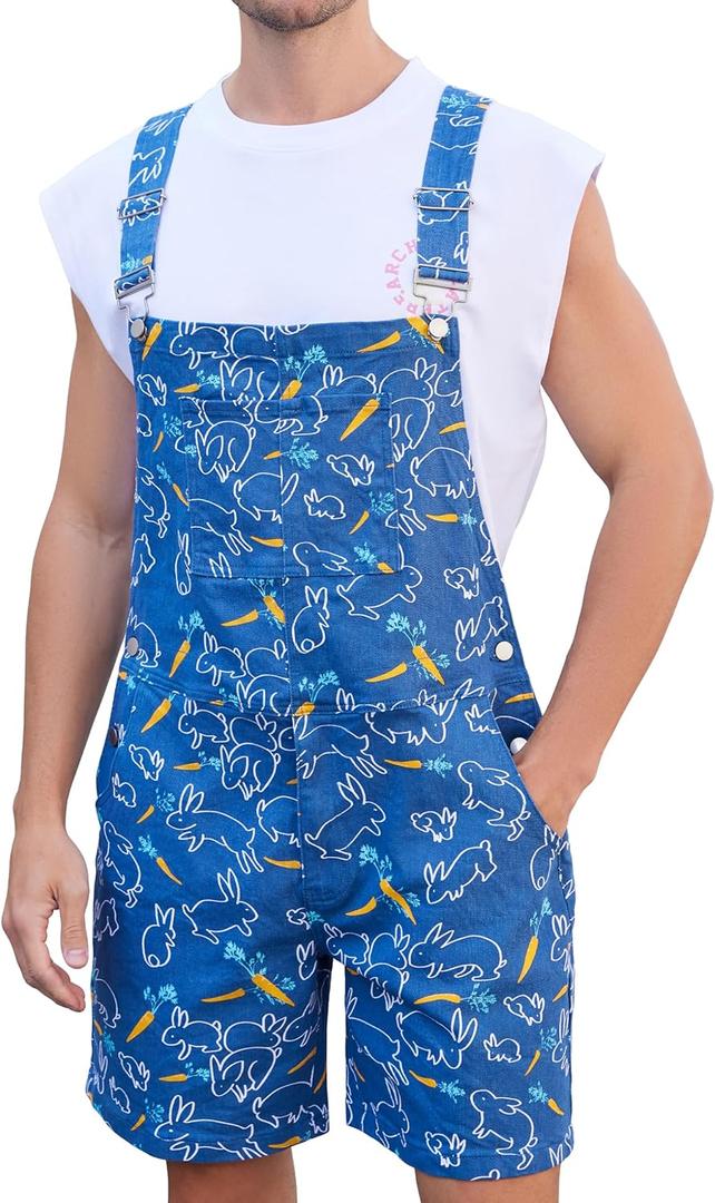 Bib Overalls for Men Shorts Romper Festival Jumpsuits Fashion Coveralls (Medium, Blue-3)