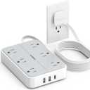 TESSAN Flat Extension Cord 10 FT with Flat Plug Power Strip, Small Extension Cord with 6 AC Outlet 1 USB C and 2 USB A, 1080J Surge Protector Power Strip, Wall Mount for Dorm Room Office Home