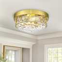 Polished Gold 12" Ceiling Fixture  Hammered Glass, Farmhouse-Inspired Flush Mount for Bedroom, Living Room, or Dining Area - CKCL4822-2W-HGPG