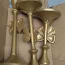 Mumufy 3 Pcs Gold Bow Taper Candle Holders Valentine's Day Cast Iron Pillar Candle Holders Multiple Size Candlesticks Set for Home Decorative Table Centerpieces Weddings Banquets Parties