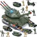 6-Piece Die-Cast Army Tank Set for Boys 3-6, with 8 Soldier Figures, Military Toys with Light & Sound, Launchable Missile Tanks (Green)