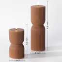 Warm Brown Ribbed Flameless Pillar Candles with Remote, Real Wax Flickering Battery LED Candles Christmas Decor Gift Set of 2