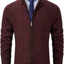 XinYangNi Men's Cardigan Sweaters Full Zip Up Stand Collar Slim Fit Casual Knitted Sweater with 2 Front Pockets (X-Large, Wine Red000)