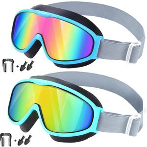 Vvinca Kids Goggles with Comfort Fabric Strap, Kids Swim Goggles Wide View Anti-Fog/UV No Leaking Swimming Goggles for 3-14 (Black Green)