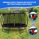 Top Ring Trampoline Enclosure Net Replacement-for 12ft 8 Curved Poles Top Ring System, 12' Round Safety Net Only, Trampoline Accessories with Protection Buckles Adjustable Straps Zipper, Black