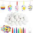 FOIMAS Easter White Plastic Eggs Kit,30pcs Paintable Fake Hanging Egg Ornament with 80pcs Bunny Chick Foam Sticker Pens for Kids Craft Easter Tree Home Decoration