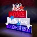 Patriotic Decorations American Farmhouse Wooden Block Sign with Led Lights Home of The Free Because of The Brave Wood Sign for Memorial Day 4th of July Table Centerpiece Decor