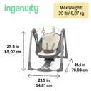 Ingenuity Every Season Swing 'n Go Portable Swing - Cooling and Warming Fabrics, Detachable Sustainable Wooden Toy Bar, 2 Toys, Music, Motorized Swing, for Ages 0-9 Months, Grey - Wesley