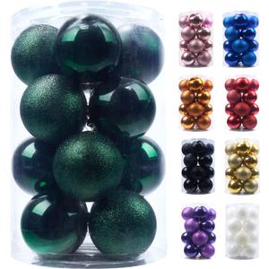 Emopeak 16Pcs Christmas Balls Ornaments for Xmas Tree - 3.15 inch Shatterproof Christmas Tree Decorations Hanging Ball for Holiday Wedding Party Decoration Dark Green
