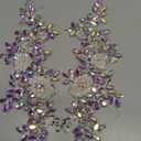 Handmade Shining Rhinestones lace Applique Patches Sewing Beads Sequins Stone Trim Accessories for Wedding Dress 1 Pair/Bag 11X4.3inches (Clear AB)