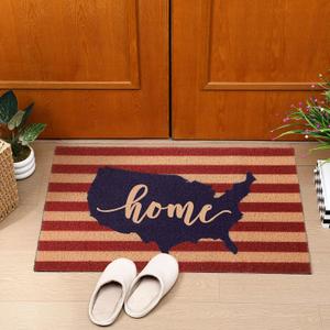 Patriotic Day Doormat America Flags Front Coir Door Mat Outdoor Red White and Blue Non Slip Welcome Mat for Patriotic Veterans Day Front Porch Home Indoor Outdoor Decorations