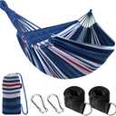 ANYOO Cotton Hammock Portable Camping Hammocks for Hanging Sturdy Garden Comfortable Fabric Hammock with Tree Straps Up to 660lbs with Travel Bag for Camping Outdoor/Indoor Patio Backyard (Blue/White/Red Stripe)