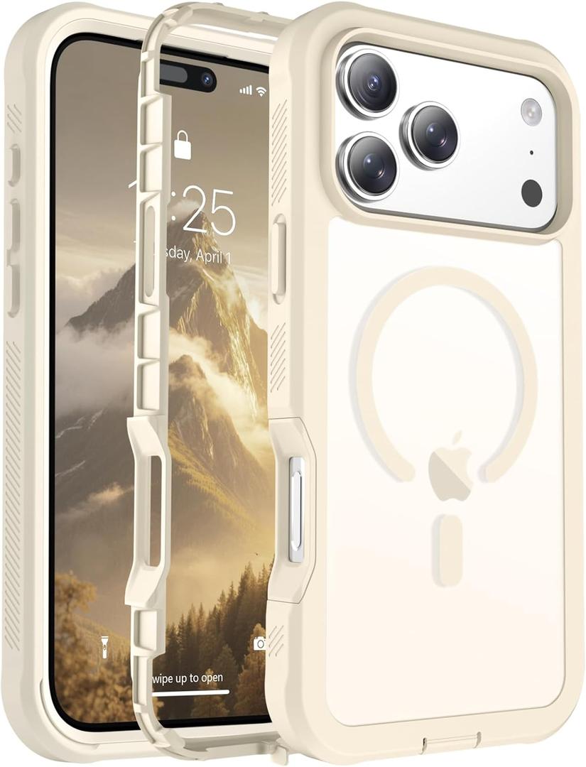 Magnetic for iPhone 17 Pro Max Case, [Compatible with MagSafe][Military Grade Drop Protection][Heavy Duty Protection][Non-Slip][Shockproof] 2-Layer Durable Bumper Phone Case 6.9''-Antique White