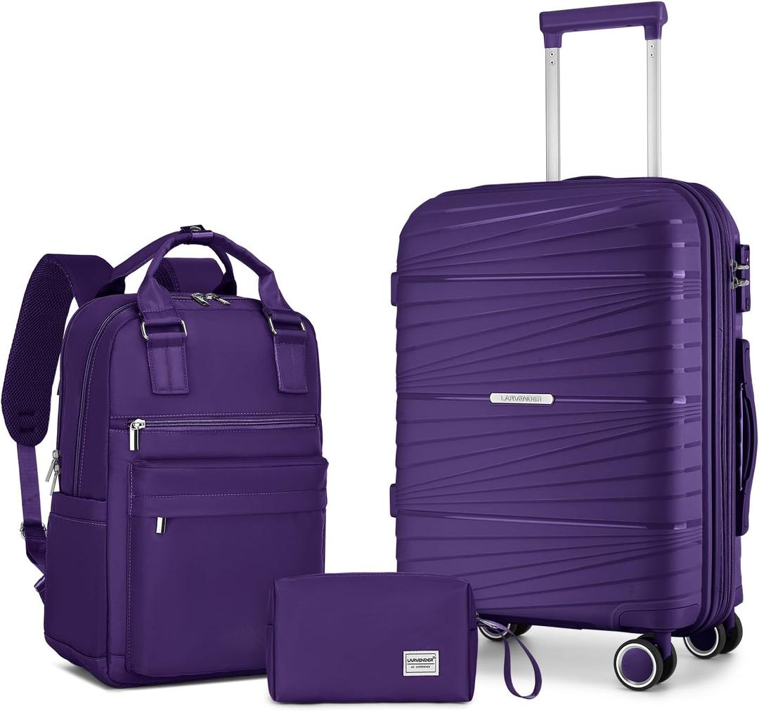 LARVENDER Carry On Luggage 22x14x9 Airline Approved, Suitcases with Wheels, 3 Piece Set