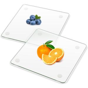 Tempered Glass Cutting Board, 2 Pack Small Glass Cutting Board for Kitchen Counter with Non-Slip Feets, Scratch Resistant, Heat Resistant, Easy to Clean (8x8 inch)