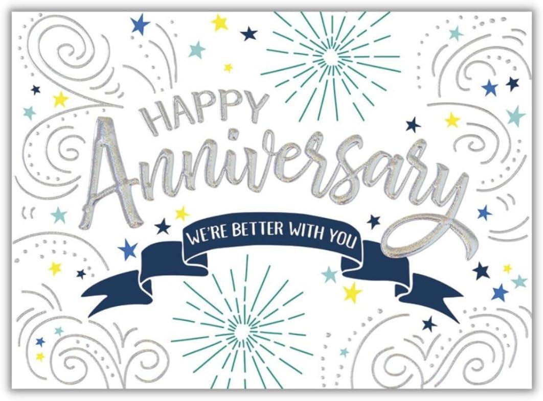 25 Employee Anniversary Cards - Confetti and Stars Design with Silver Holographic Foil Embossing - 26 White Envelopes - FSC Mix, 7.5" x 5.5"