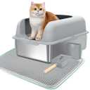 Pet Litter Box Stainless Steel Cat Litter Box, Large Metal Litter Box for Cats Rabbits, Rustproof, Non Stick Smooth Surface 24" L x 16" W x 7" H Cat Litter Pan(Dark Grey)