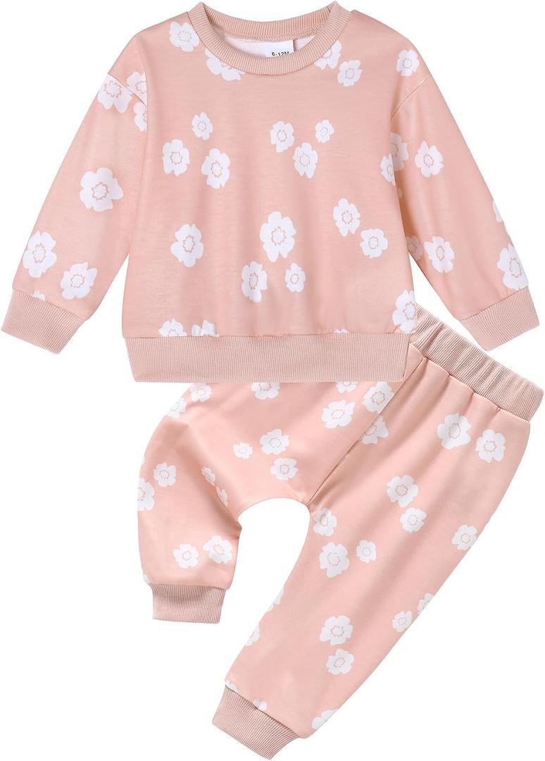 ZOEREA Toddler Baby Girl Clothes Long Sleeve Pullover Tops + Pants Set Floral Print Sweatsuit Fall Winter Outfit, Size 18-24M