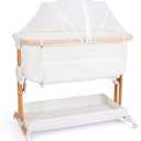 Baby Bassinet Bedside Sleeper 2 in 1 with Wheels, Breathable All Mesh with Mattress, Incline Option, 5 Adjustable Heights for Newborn to 6 Months Infant