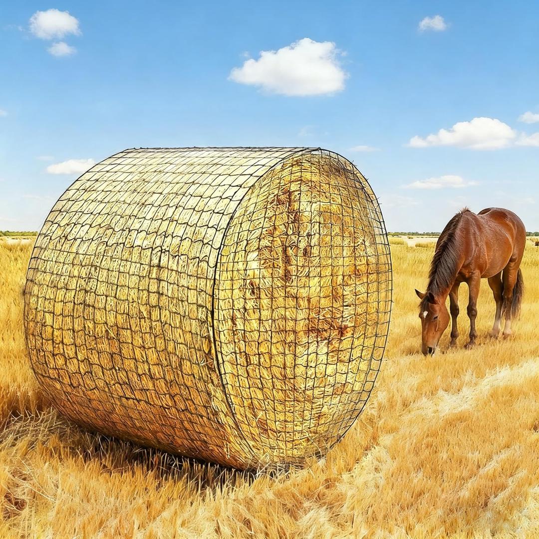 Round Bale Hay Net 4x4ft LargeRound Bale Hay Nets for Horses HeavyDuty Slow Feed Hay Net Black KnotlessDesign for Horse, Cattle, Goat
