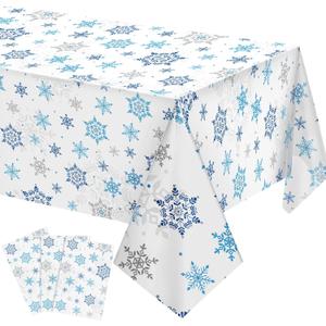 Christmas Snowflake Tablecloth Winter Wonderland Table Clothes Plastic Blue and White Winter Holiday Snowflake Table Cover for Christmas Holiday Birthday Party Supplies, 54 x 108 Inch(3 Pieces)