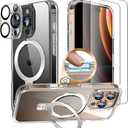 6 in 1 for iPhone 16 Pro Max Case with Stand [Compatible with Magsafe] [Anti-Yellowing] [Camera Control Button] Military-Grade Magnetic Phone Case Slim Cover for i phone16 Pro Max Case, Clear