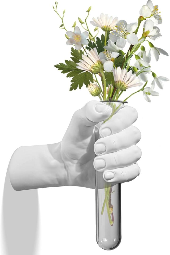 White Hand Wall Vase, Unique Home Wall Decor Art for Flowers, Funky 3D Sculpture Art, Eclectic Home Decor, Maximalist White House Decor for Bathroom, Living Room