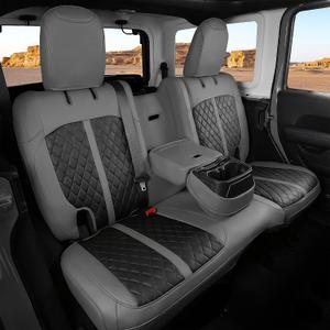 for Jeep Wrangler Seat Covers 4Door JL 2018 2019 2020 2021 2022 2023 2024 2025 2026, Custom Fit Car Seat Cover Full Set, Luxury Waterproof Leather Protectors, Gray Black, with Rear Cup Holder