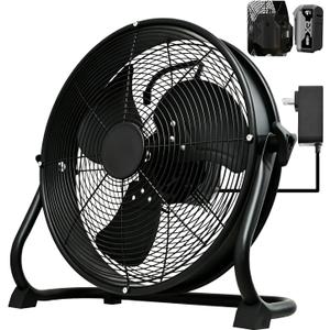 14" Battery Operated Floor Fan for Dewalt 20V Max, Portable Jobsite Fan with AC Adapter, 1500 CFM High Velocity, Variable Speed, Metal Fan for Garage, Workshop, Camping, Outdoor (Battery Not Included)