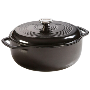 Lodge Essential Enamel Cast Iron Dutch Oven - Perfect for Bread Baking, Braising, Marinating & Slow Cooking - Features Moisture-Sealing Lid & Dual Handles - Kitchen Essentials - 6 Quarts - Midnight Chrome