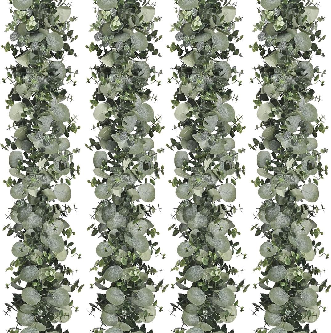 Dolicer 4 Packs 6FT Artificial Eucalyptus Garland, Faux Greenery Garland Hanging Fake Silver Dollar Eucalyptus Leaves Vines for Wedding Backdrop Arch Table Wall Party Home Decor