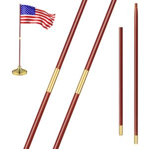 Landical 2 Pcs Indoor or Parade Flagpole Solid Wooden Flag Pole Brass Screw Joint Indoor Flag Pole, Brown and Gold (7 ft)