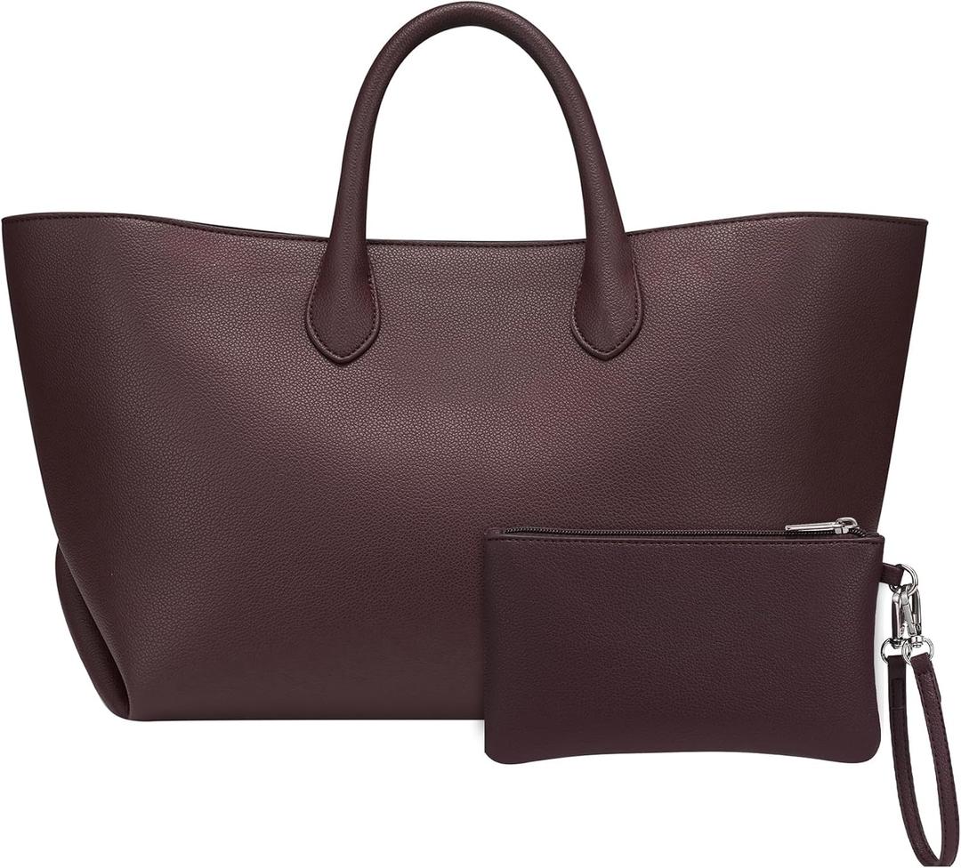 CHUNLI Leather Tote Bag for Women, Large Top-handle Handbags with Detachable Pocket for Work Travel Events Casual (Chocolate)