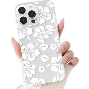NITITOP Compatible with iPhone 12 Pro Max Case Cute Clear Aesthetic Floral Flower Hibiscus Pattern for Girls Women Soft TPU Full Camera Lens Shockproof Protective Phone Cover - White
