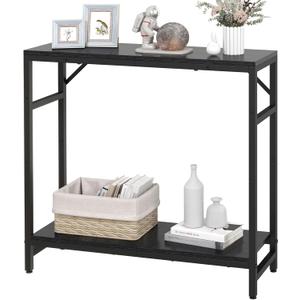 Narrow Industrial Console Table - 2 Tier, Thin Black Couch Table for Living Room, Bedroom, Hallway, Foyer