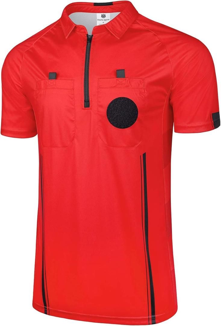 FitsT4 Sports Pro Soccer Referee Jersey Short Sleeve Ref Shirts (Small, Red)
