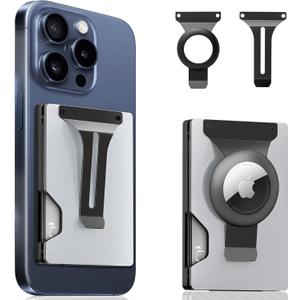 Magnetic Phone Wallet with Apple MagSafe - Metal Card Holder with AirTag Holder, RFID Blocking & Money Clip Mag Safe Wallet for iPhone 16 15 14 13 12 Pro Max/Pro/Plus/Mini (Titanium Primary Color)