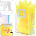 2 x KeerxunBag 1 Pack Holographic Gift Bags with Handles & 2 Tissue Paper Sheets – Iridescent Transparent Reusable Bags for Women, Girls, Birthdays, Weddings，Yellow Gift Bag