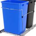 Rev-A-Shelf Double Pullout Trash Cans for Kitchen Cabinets 35 Quart Garbage Recycling Bin on Full Slides, Blue/Black, RV-18KD-2218C-S