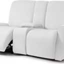 ULTICOR Squared Jacquard Design Reclining Loveseat with Middle Console Slipcover, 8-Piece Stretch Sofa Covers, 2 seat Loveseat Recliner Cover, Washable (Loveseat with Console Recliner Cover, Ivory)