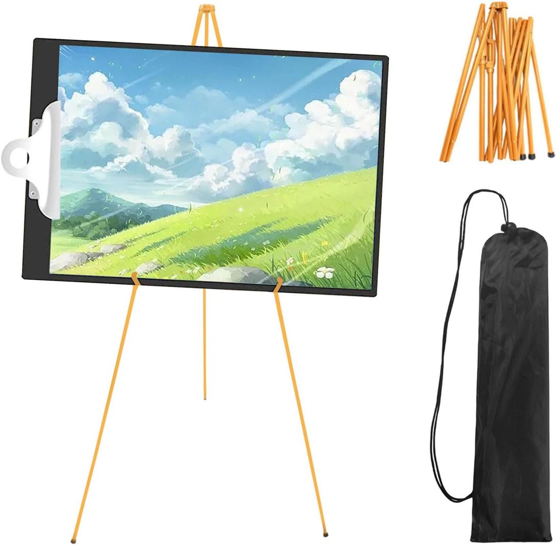 Qivine Artist Easel Stand for Sign, 66'' Adjustable Standing Easel for Painting Display Wedding Sign, Portable Tripod Paint Easel for Canvas Painting, Painting Easel for Adults (Gold)