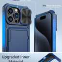 Vihibii for iPhone 15 Pro Max Wallet Case with Card Holder (4 Cards) & Slide Lens Protective Cover & Kickstand & Raised Edges Protect Screen, Shockproof Rugged Case for iPhone 15 Pro Max 6.7", Blue