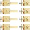 Leydebong 4 Pack Front Door Handle and Deadbolt Set Heavy Duty Entrance Lever Door Handle for Office and Front Door Gold Deadbolt and Door Knob Set Single Cylinder Deadbolt Lockset Keyed Alike (Satin Brass)