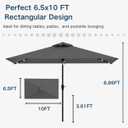 6.5 x 10ft Rectangular Patio Umbrella with Solar Lights, 16 LED Lighted Market Umbrella with Push-Button Tilt and Crank, 6 Sturdy Iron Ribs for Garden, Deck, Pool, Gray