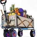 Electric Collapsible Garden Wagon Cart with Wheel,Rolling Foldable Metal Utility Wagon Carts,100w Power and 300lb Capacity, Portable for Camping,Sports,Shopping,Groceries,Laundry (Beige)