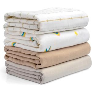Salt Earth GOTS Certified 100% Organic Cotton 2-Layered Swaddle Baby Blanket, 4 Pack, 47"x47" Receiving Blankets for Swaddling, Wrap for Boy & Girl, Newborn Baby Essentials, Registry(Solids & Rainbow)