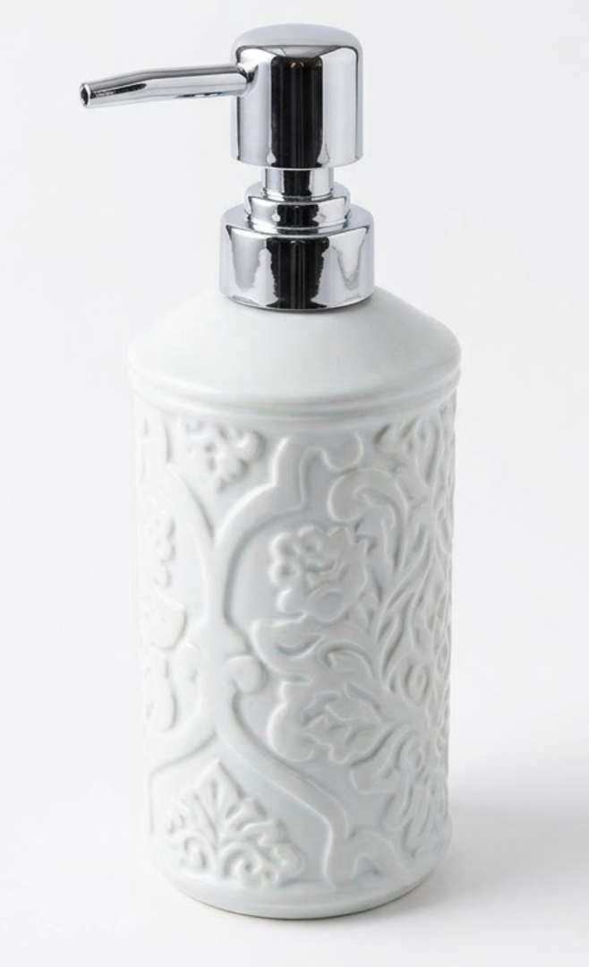 Soap Dispenser, Press Dispenser Bottle Ceramic Embossed Bathroom Lotion Shower Gel Shampoo Empty Bottle Press Bottle Hand Soap Dispenser